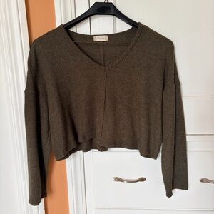 Altar'd State Cropped V-Neck Knit Sweater